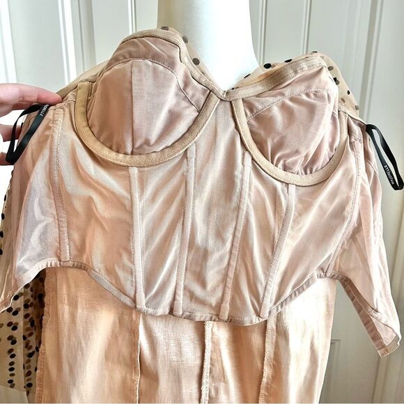 Majorelle Revolve mini dress polka dot black nude ruching size small - Picture 10 of 12